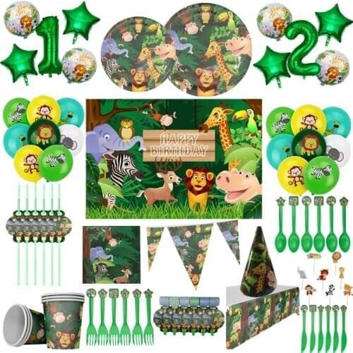 OEIN Green Number Foil Balloons Safari Jungle Party Decor 1st Birthday Party Decorations Kids Wild one Year Birthday boy