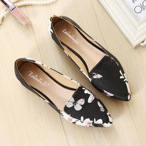 Women Flats Flower Pointed Toe Lady Flat Heel Shoes Soft Sole Butterfly Female Moccasin-gommino Flattie Casual Flat Shoes 33-43
