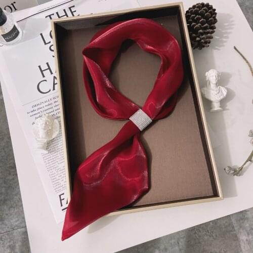 Silk scarf Women spring and Autumn imitation silk scarf fashion versatile solid color rhinestone scarf womens accessories