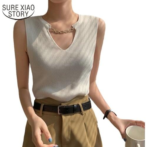 2021 Causal Elegant Retro Sleeveless Solid Necklace Stitching Ladies Vest Summer Fashion Women V-neck Ladies Vest Vestidos 15362