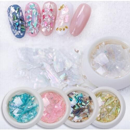1Box ultra-thin Nail Decorations 3D Shiny Abalone Pearl Shell Slice Flake Nail Art Stones Charms Tips Manicure Accessories