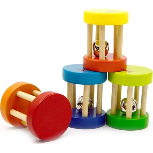 Baby 1pcs Montessori Wooden Cage Rattles Toy Musical Hand Bell Instruments Shaking Handbell Toys Intellectual Educational Toys