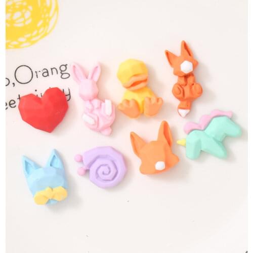 10Pcs Cartoon Geometric Fox Bunny Flatback Resin Cabochon Animals Scrapbooking Craft DIY Hair Bows Center Accessories Decoration