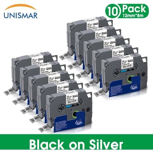 Unismar 10PK TZe Laminated Label for Brother TZe-231 Black on White Silver TZe-931 TZ931 TZe931 Tape Compatible P-touch PT Print