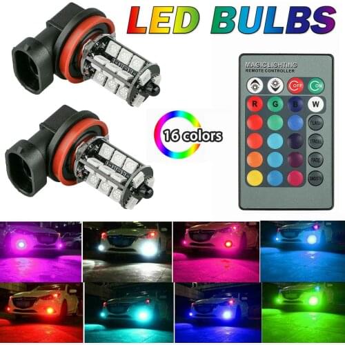 2pcs LED Fog Light Bulb H8 H9 H11 Fog Light Bulb RGB Remote W/ Wireless IR Remote for Fog Light Driving Lamp 200W Lamps