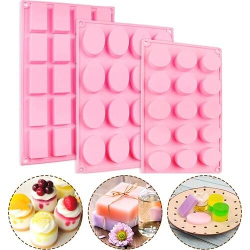 3pcs Silicone Soap Mold Round Rectangle Oval Cylinder Soap Mould For Handmade Soap Candy Chocolate Cake Pudding