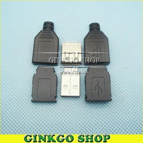 50sets/lot 3 in 1 6MM Big hole 2.0 USB Male plug sets +50sets USB Female Jack sets DIY USB sockect Connector Solder Type