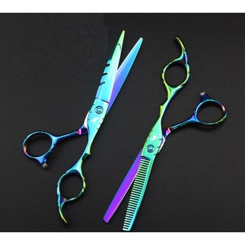6 inch Professional green 440c Hairdressing scissors Barber Master Hair scissors set Cutting & Thinning scissors sharp edge
