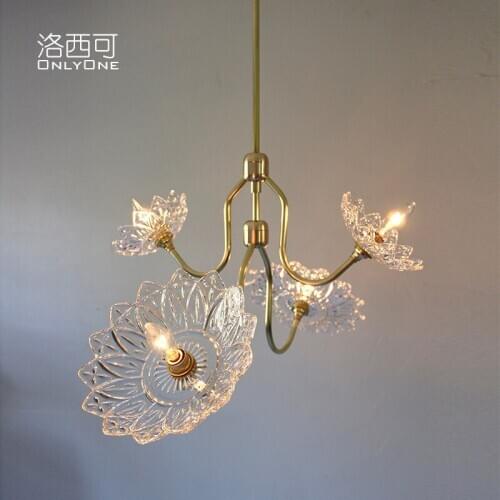 American simple glass chandelier 4 head dining room cloakroom fresh Japanese designer lamps