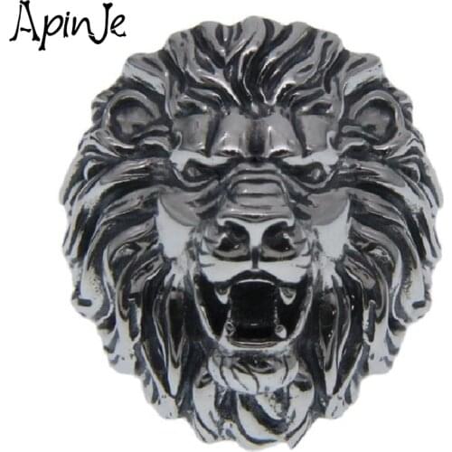Apinje Solid 925 Sterling Silver Men Lion Ring Vintage Punk Open Rings for Women Jewelry