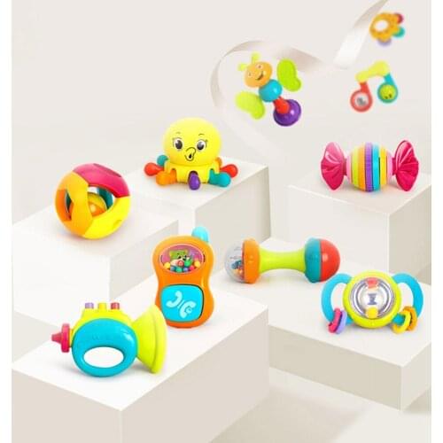 Newborn Baby Rattle Toys Infant Shaker Teether Musical Early Educational Toy Set Hand Grasping Bell Toy For Boys Girls Gifts