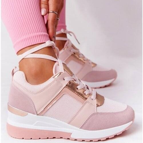 Women Shoes Breathable Leather Lace-Up Sneakers Wedge Sports Shoes Women& Vulcanized Shoes Casual Platform Ladies Office Flat