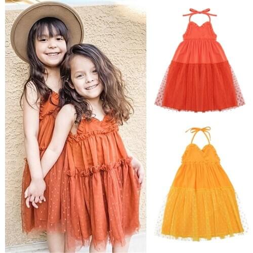 1-6Y Girls Lace Dress Sleeveless Baby Kids Clothes Summer Children Clothing Polka Dots Print Girl Clothes Toddler Tulle Dresses