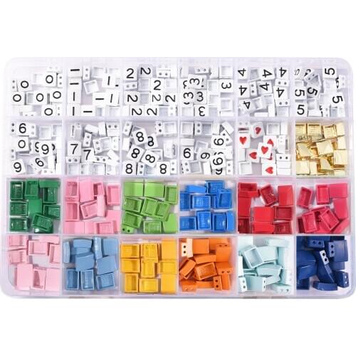 Square Enamel Tile Beads 0-9 Number Metal Charm Bead For Bracelet Jewelry Making Rainbow Rectangle Tila Tile Bead Diy Crafts