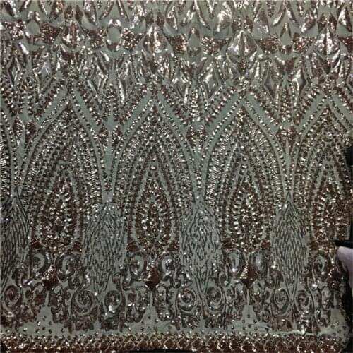 Lace136 Champagne Luxury Bead Sequined Fabric Fashion Womens Dress Evening Dress Headscarf Bag Mesh Sequined Fabrics