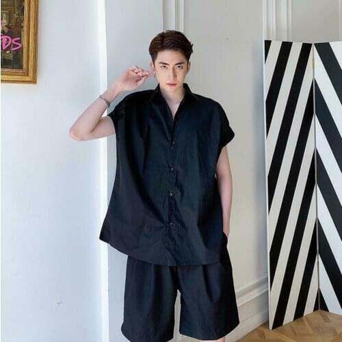 Mens Fashion Summer Sleeveless Shirt Youth Casual Loose Shirt Punk Gothic Tops Black