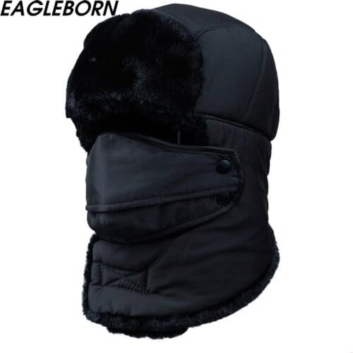 2020 Mens or Womens Fur Bomber Hats Winter Russian Hat Outdoor Warm Thicker Caps with Ear Flaps and Mask