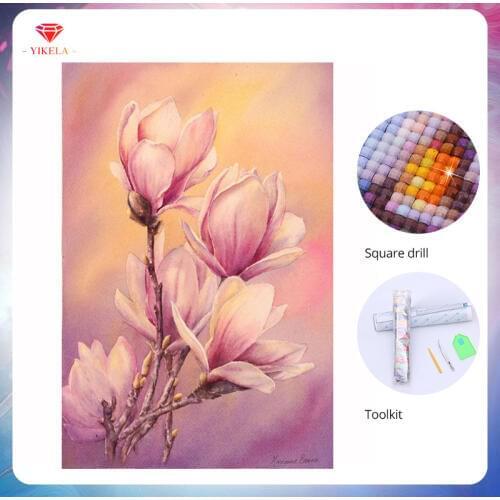 YIKELA DIY Cross Stitch Pink Flower Painting Diamond Embroidery Diamond Painting Kit 5D Mosaic Painting Wall Decoration Stickers