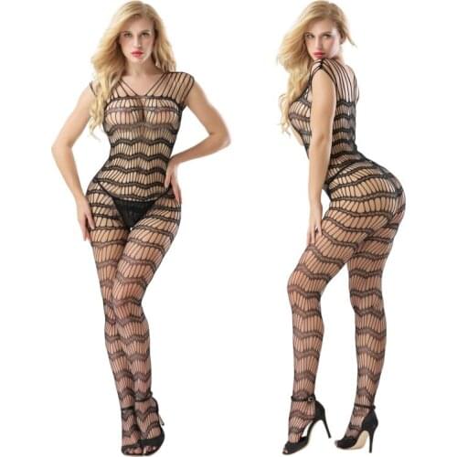 Sexy Hot Erotic Costumes Lingerie Sexy Net Nightdress Striped Fishnet Chemise Dress Underwear For Women Tights Pantyhose