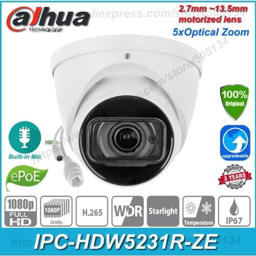 Original Dahua IPC-HDW5231R-ZE 2MP Motorized Lens POE IP67 WDR IR Eyeball CCTV Network IP Camera HDW5231R-ZE Built-in Mic