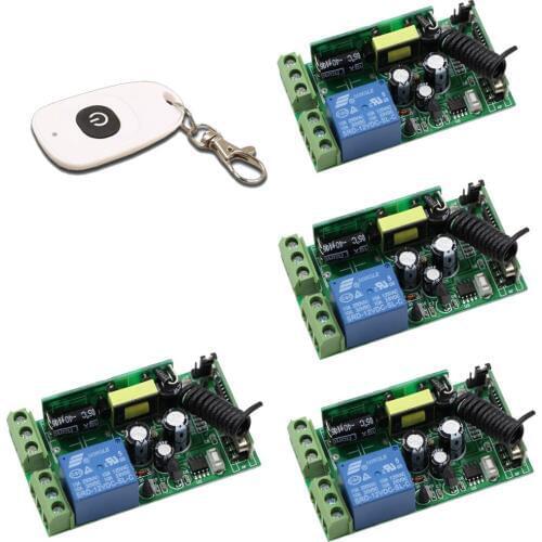 Latest AC85V-250V 85V 110V 220V 250V 1 Channel RF Wireless Remote Control Switch System 4*Receivers +Transmitter 315 433.92 MHZ