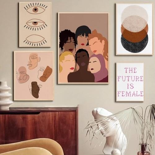 Boho Feminist Canvas Poster Abstract Line Face Girl Power Art Print Painting Nursery Gallery Bedroom Wall Pictures Nordic Decor