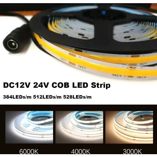 COB LED Strip Light 384 512 528 Leds/m Dimmable Flexible Light Strip DC 12 24V Warm Cold White Soft Tape TV Background Car Decor