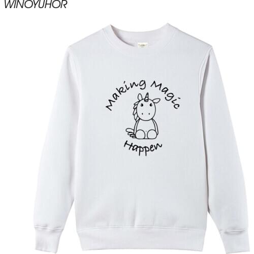 Making Magic Happen Print Sweatshirts Women Winter New Fashion Long Sleeve Pullovers Funny Unicorn Tops For Lady Girl