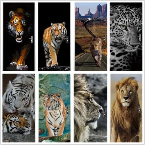 Tiger Lion Leopard Animal Door Sticker Pvc Diy Self Adhesive Waterproof Wallpaper for Doors Bedroom Poster Home Decor Corridor