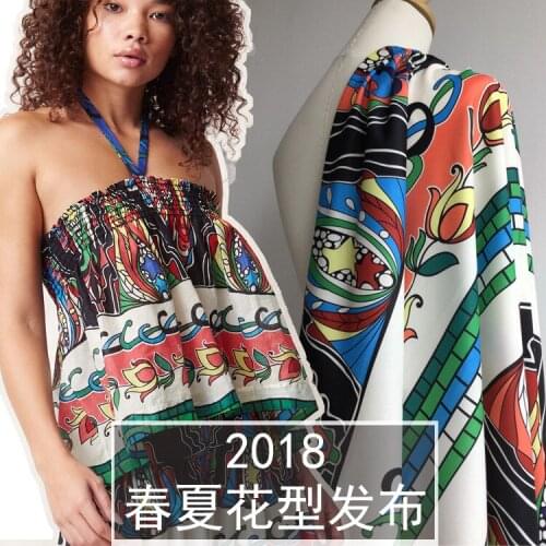 2018 new spring and summer Europe with the pattern of womens clothing thick bamboo fashion digital printing fabric