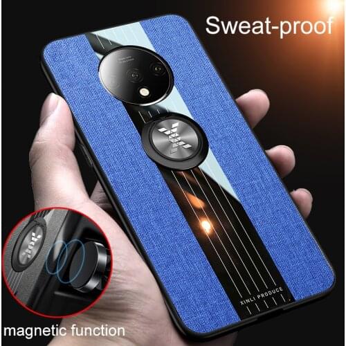 Cloth Fabric Ring Case For OnePlus 7 7T Pro 6T 6 Ultra Thin Magnet ShockProof Case on For OnePlus 1+ 7 7T Pro 6T 6 Cases Cover