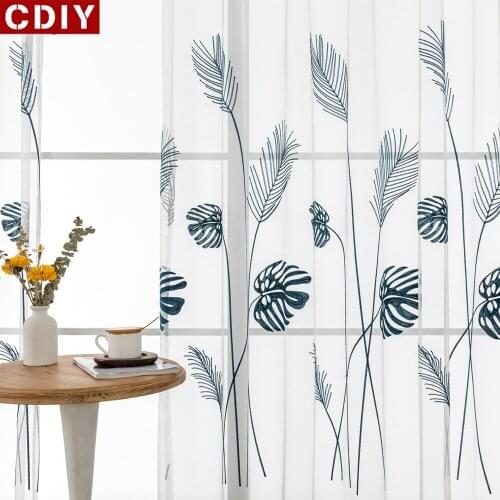 CDIY Leaf Embroidered Tulle Curtains for Bedroom The Living Room Window Treatments Pastoral Sheer Voile for Kitchen Drapes Decor