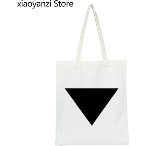 Triangle Print Women Shoulder Canvas Bag Large Casual Handbag For Lady Funny Black White Eco Reusable Shopping Bags SL503-428