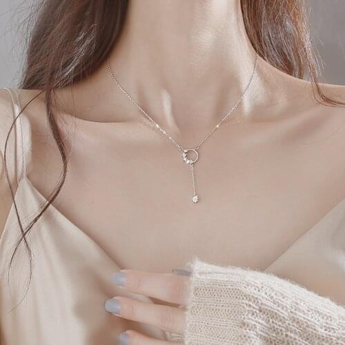 Simple Circle Round Tassel Cubic Zirconia 925 Sterling Silver Pendant Necklace For Women Luxury Designer Minimalist Jewelry