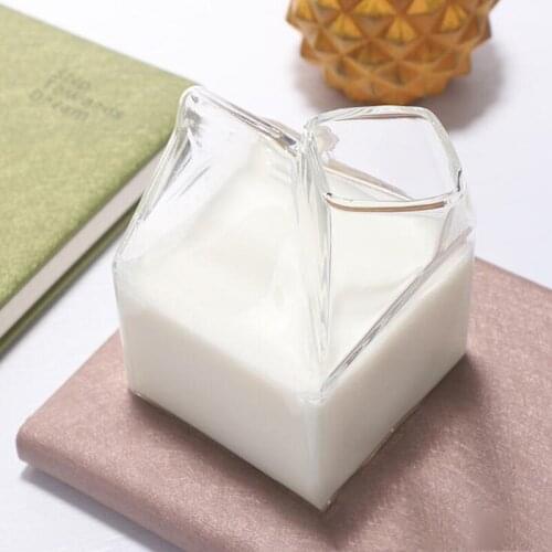 1 Piece Of 300 Ml Half Pint Milk Box Creative Mini Creamer Jug Glass Milk Cup Personality Transparent Cup New