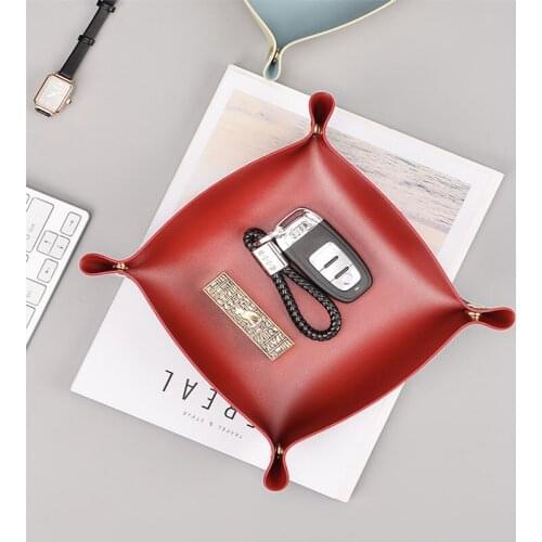 1PC Nordic Living Room Porch Leather Storage Plate Leather Key Storage Box Desktop Sundries Sorting Cosmetic Tray