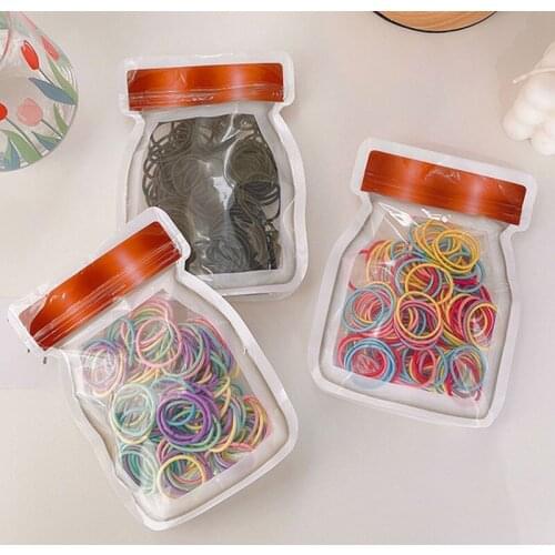 100Pcs/Set Head Rope Korean Style Milk Cup Ziplock Bag Portable Childrens Color Simple Small Rubber Band Hair Accessories