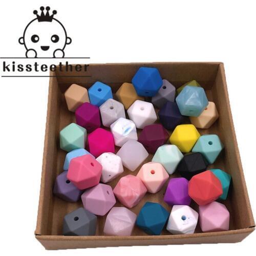 100pc 14mm Mix Color BPA Free Food Grade Geometric Hexagonal Beads Baby Chew Soft Silicone Teething Beads For DIY Jewelry Making