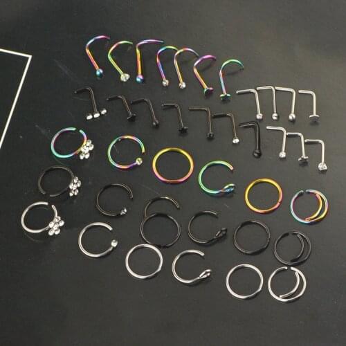 39 X Nose L Shape Nose Stud for Women Men Stainless Steel Silver Tone