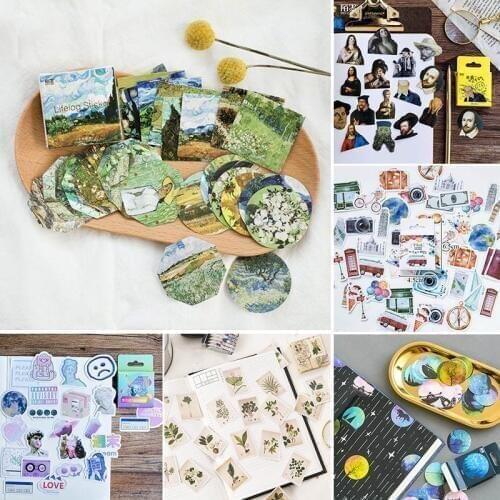 45pcs/box Van Gogh Stickers Vaporwave Green Plants Stickers Decorations For Scrapbooking Diary Diy Albums Sealing Lable Stickers