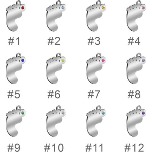 5pcs/Lot Stainless Steel Baby Feet Birthstone Charm Pendant for DIY Jewelry Making Gift 14*21mm