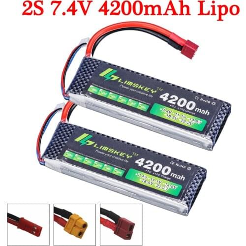 2S 7.4v 4200mAh LiPo Battery For RC Quadcopter Spare Parts 25C 7.4v Rechargeable Lipo Battery for RC Car Robots Boat toy 2pcs