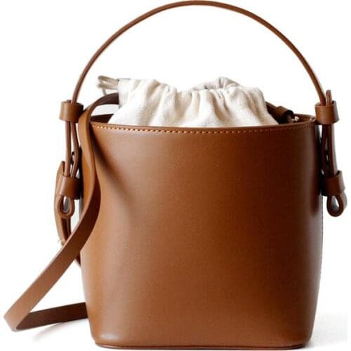 New Vintage Leather Women Shoulder Bag Fashion Brand Design Bucket Bags Lady Handbag Trendy Female Drawstring Tote Crossbody Bag