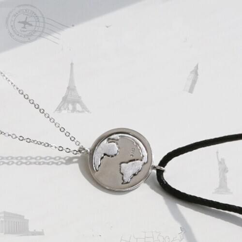 S925 Sterling Silver Map Couple Necklace Fashion Pendant Mens and Womens Clavicle Chain Jewelry Gift