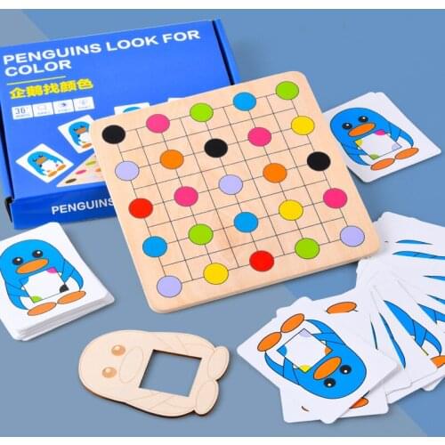 Montessori Wooden Toys Find Four Color Game With Cards Logical Reasoning Observation Training Concentration Kids Educational Toy