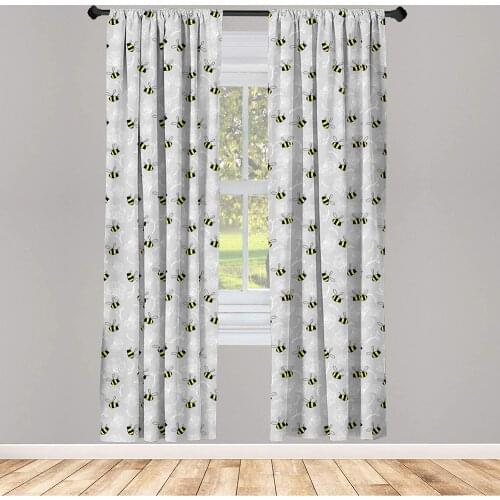 Entomology Window Curtains Print of Bumblebee Buzzing Around Orchids Lightweight Decorative
