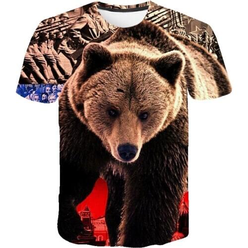 Russian T shirt bear animal Men Tshirt Casual 3d T-shirt Streetwear Mens Clothing 2020 New Summer Casual Short Sleeve S-6XL