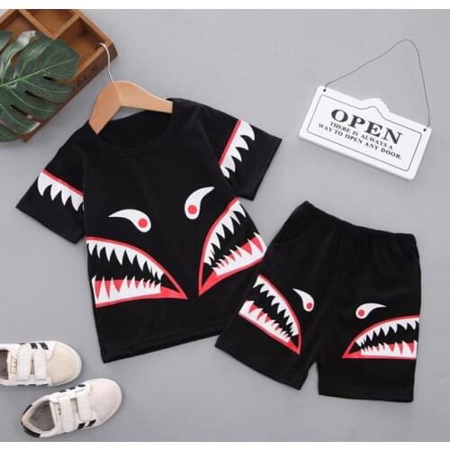 Baby Boy Summer Clothes Fashion Newborn Black Short Sleeved T-shirt + Shorts Infant Clothing Kids Bebes Jogging Suits Tracksuits