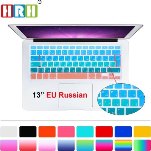 HRH Silicone EU/UK Russian Gradient Rainbow Keyboard Cover Keypad Skin Protector for MacBook Air Pro Retina 13 15 17 Before 2016