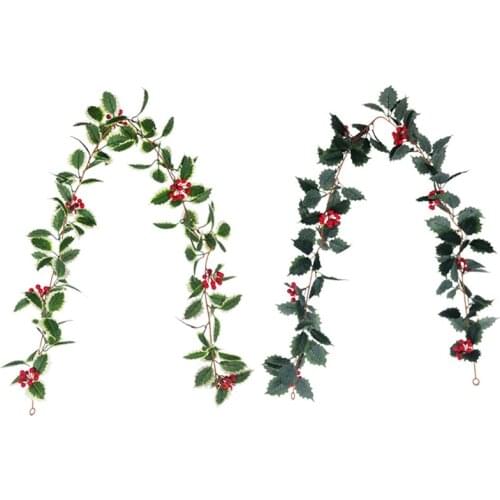 1 7M Artificial Leaf Vine Christmas Rattan Berry Flower DIY Garland Wreath Home Hanging Ornament for Party Xmas Decor